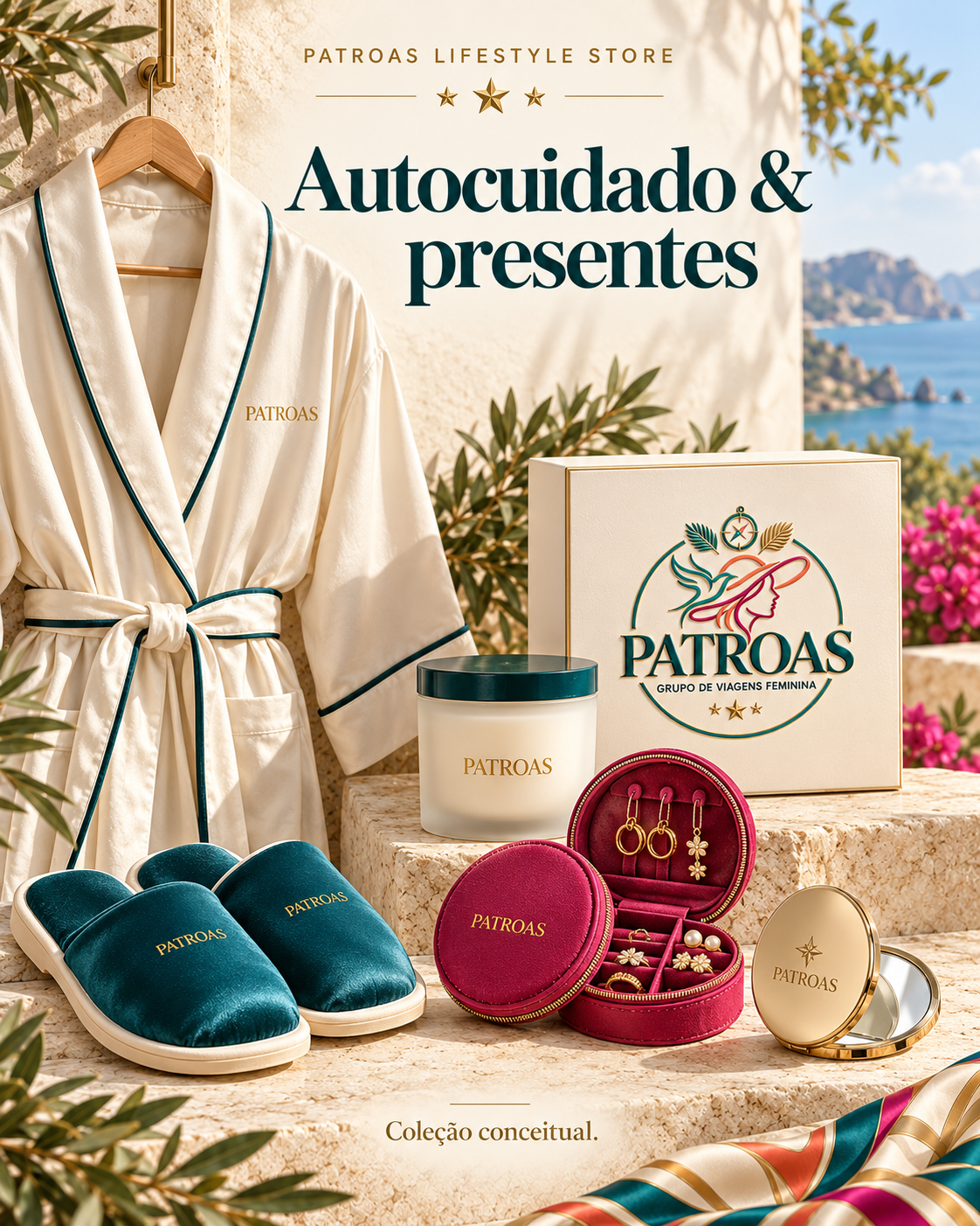 Autocuidado & presentes da coleção Patroas — conceito ilustrativo