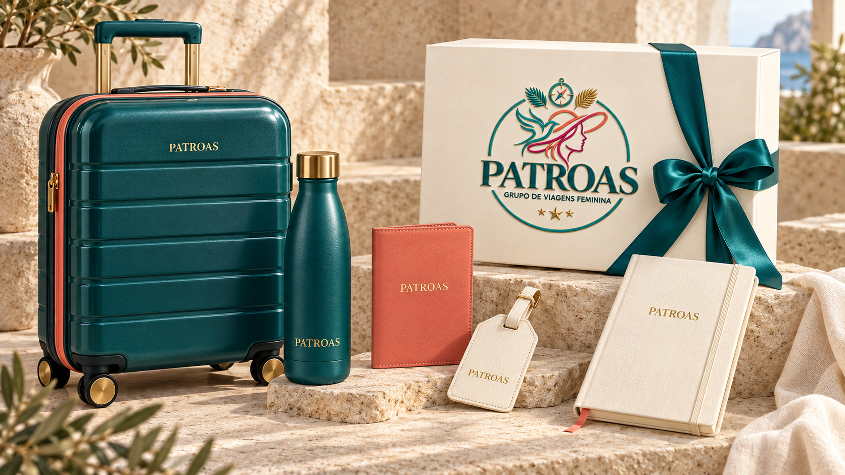 Essenciais de viagem da coleção Patroas — conceito ilustrativo